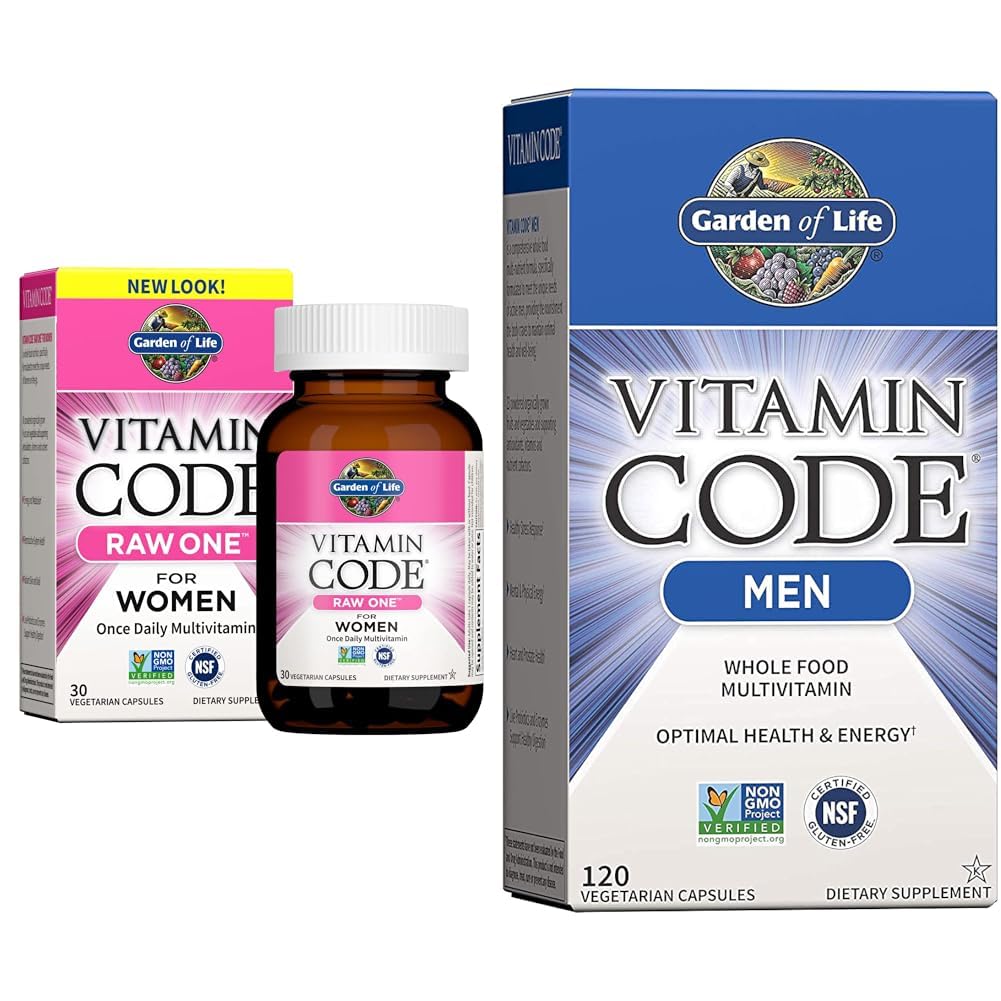 Garden of Life Women's and Men's Whole Food Multivitamins, Vitamin Code Raw One 30 Count and Vitamin Code 120 Count