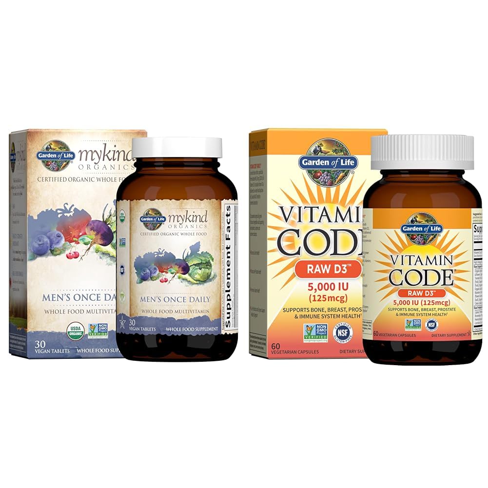 Garden of Life Organics Multivitamin for Men & Vitamin D, Vitamin Code Raw D3, Vitamin D 5,000 IU