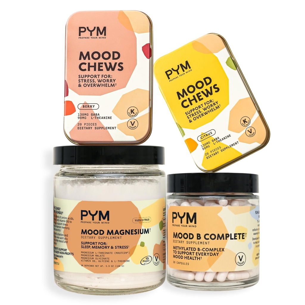 PYM Oxytocin Bundle – Citrus & Berry Chews, Magnesium Powder & Vitamin B Complex Supplement – Natural Stress & Mood Support