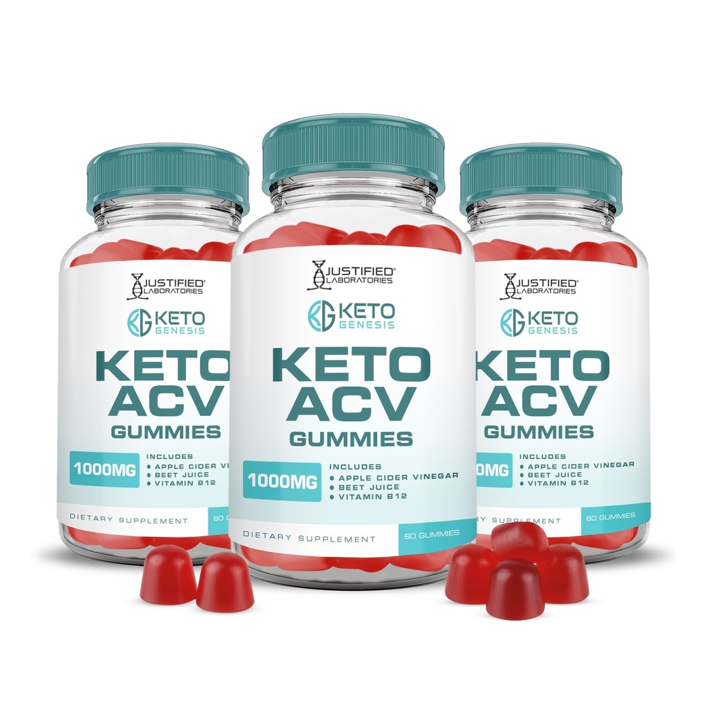 Justified Laboratories Keto Genesis Keto ACV Gummies (1000 mg) - 60 Count, Pack of 3 - Made with the Mother & Vitamin B12 - Non-GMO, Vegan, Gluten Free - 90 Servings