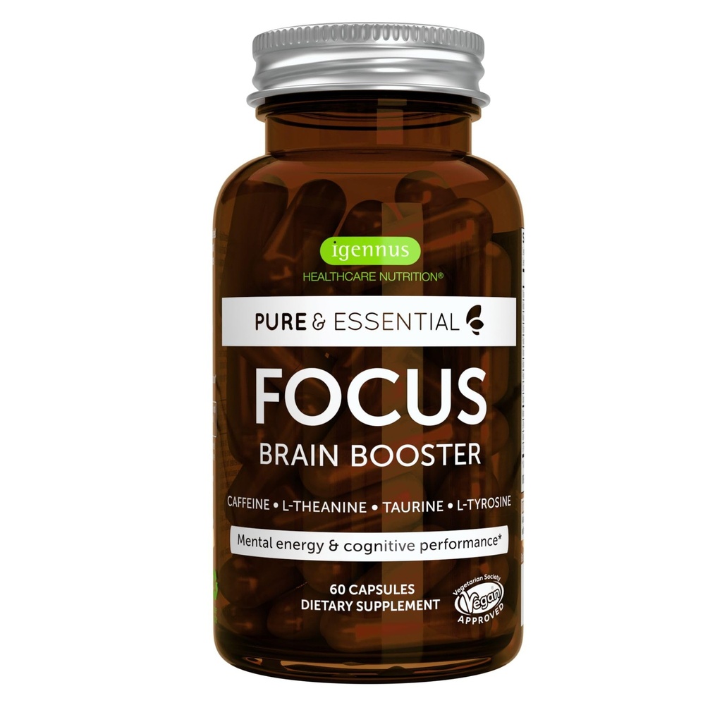 Igennus Focus - 有200mg天然咖啡因的Nootropic,甲基化B维生素,L-Theanine,Taurine,L-Tyrosine,清洁能源,脑促进和认知性能,Non Jittery,60 Capsules