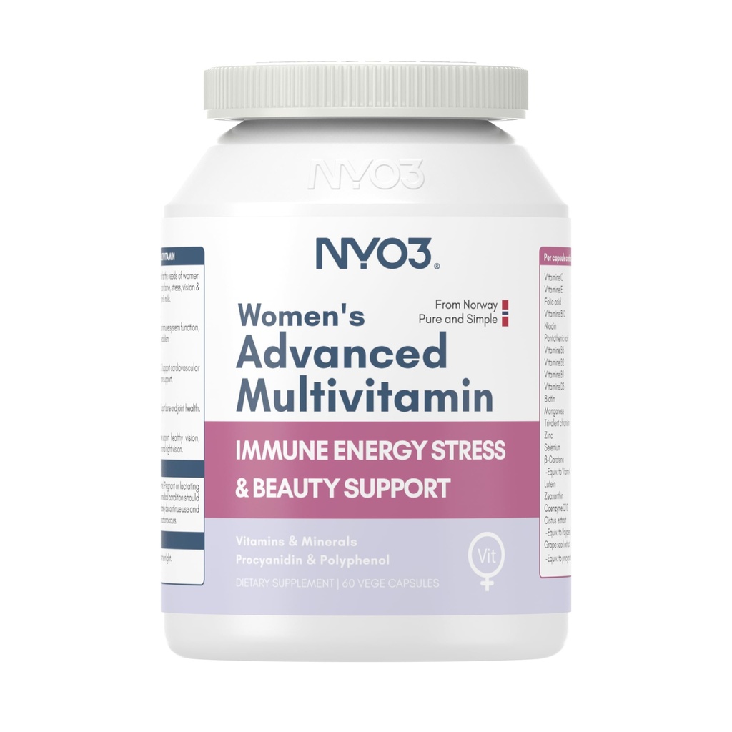 NYO3 Multivitamin for Women with Nicotinamide Lutein Grape Seed & Vitamins A, D3, B1/2/6/12, C, E for Energy, Nourish Hair/Skin/Nail, Premium Daily Womens Multivitamins - 60 Capsules