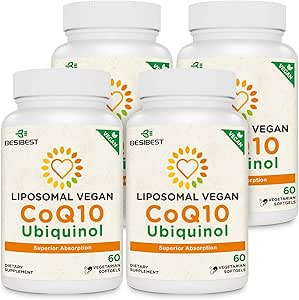 1000mg Liposomal CoQ10 Ubiquinol, 240 Vegan Softgels, 高吸收Ubiquinol CoQ10 补充, 主动抗氧化剂形式 Coenzyme Q10 用于心脏功能和能源生产