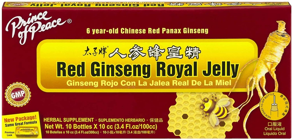 Prince Of Peace Red Ginseng Royal Jelly, 10 Bottles, 0.34 fl. oz. Each â€“ Energy Boosting Supplement â€“ Ginseng Shots to Go â€“ Support The Bodyâ€™s Energy System, 0.34 Fl Oz (Pack of 10)