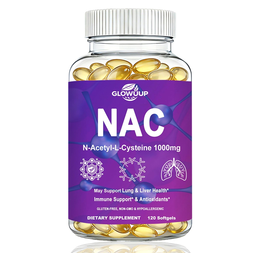 NAC Supplement Softgels, Pure N-Acetyl Cysteine 1000 mg with Vitamin C for Antioxidants, Immune, Respiratory & Liver Support, Easy to Absorb N-Acetylcysteine丨Vegan, Gluten Free, Non-GMO, 120 Counts