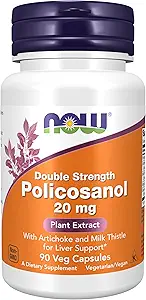 Now Foods Supplements, Policosanol 20 mg, 双强, 长青脂肪醇的混合剂(LCFAs) 衍生自甘蔗糖,90 Veg Capsules