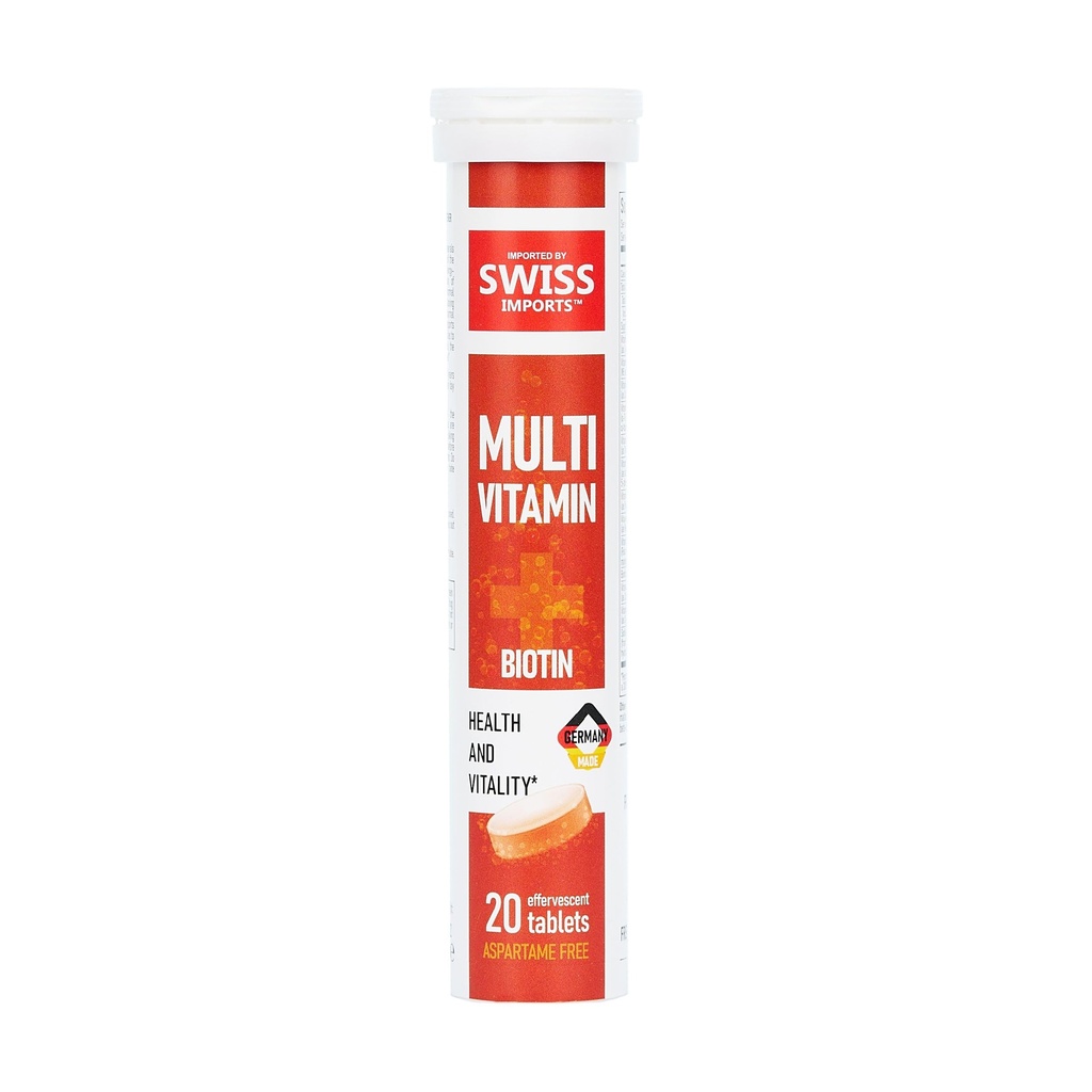 Effervescent Multivitamins + Biotin for Wellness and Vitality Dietary Supplement with Vitamins C, E, B1, B2 B6, B12, A, and D3, 12-Pack, 240 Tablets