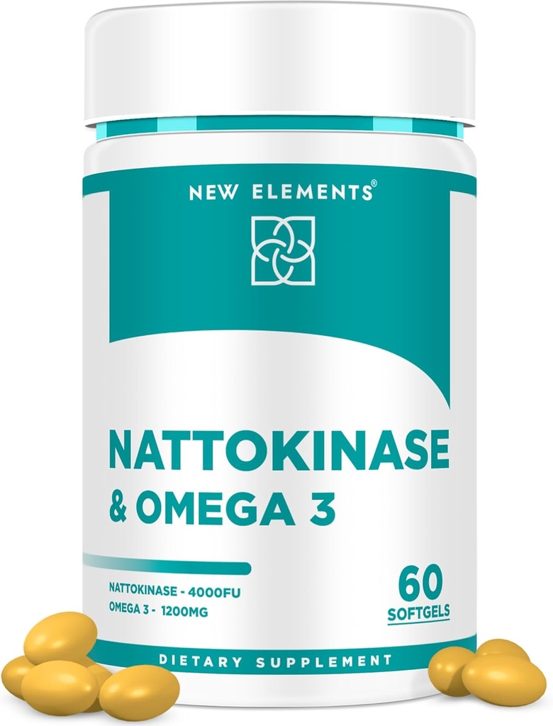 Omega 3 Fish Oil 1200mg with Nattokinase Supplement 4000 FU Organic | DHA | EPA | Nattokinase Derived from Japanese Natto | Cardiovascular and Circulatory Support | Heart Health Support | 60 Softgels