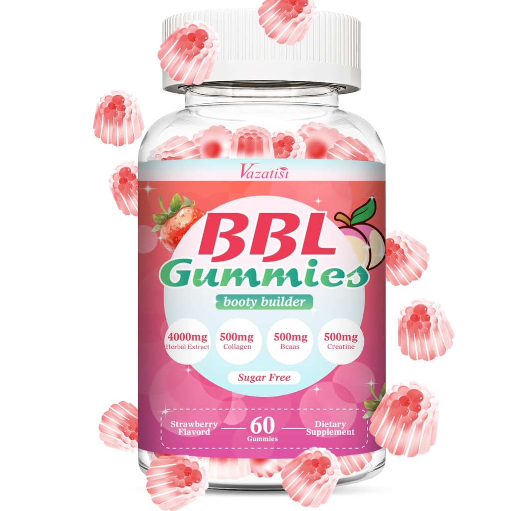 BBL Booty Gummies for Women – Sculpt, Lift & Firm Glutes – Creatine Monohydrate, Vitamins & Herbal BBL Blend - Boost Curves, Energy & Workout Recovery – Vegan, Non-GMO, 60 Cts