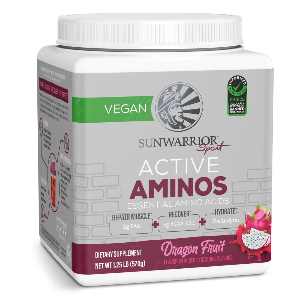 Sunwarrior 氨基酸 氨基能源 氨基酸 基本氨基酸 EAA → 肌肉修补水分和回收 → 推动健康力量和耐力 → 龙果火焰 → 30 服务 → 活跃的氨基酸