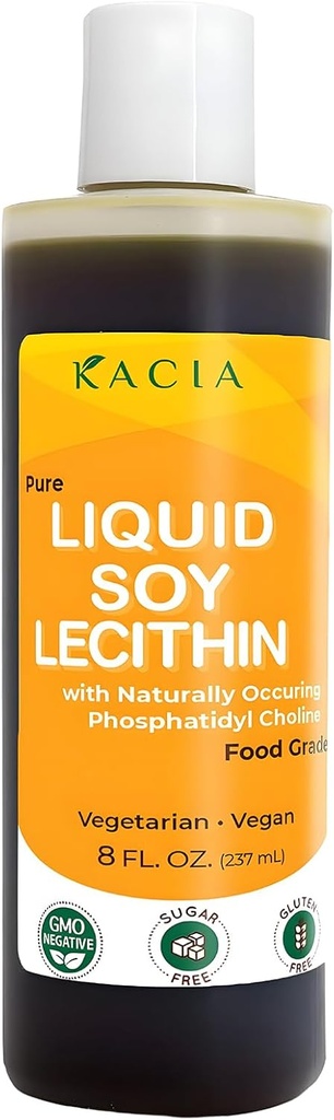 Kacia Pure Soy Lecithin Liquid | Vegan Lecithin 8 oz | 天然食品级乳化剂和烤材与巧克力的稳定剂 | Lecithin Soy 摩尔化在皮肤和头发化妆品创作中