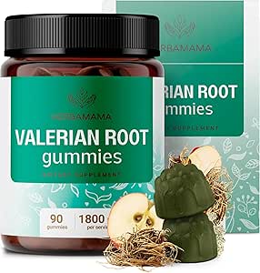 HERBAMAMA Valerian root Gummys - 1800 mg Valerian Herbs for Relaxation and calm Support - Vegan,非GMO 成人的Gummys calming – 90 Pectin 基于苹果味的Chews