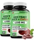 红酵母大米 1200 mg capsules with CoQ10 - 维持健康胆固醇水平,草心健康 Vegan 红酵母大米补充物 - 红酵母大米与 CoQ10 for Men & Men - 120 Ct (2-Pack)