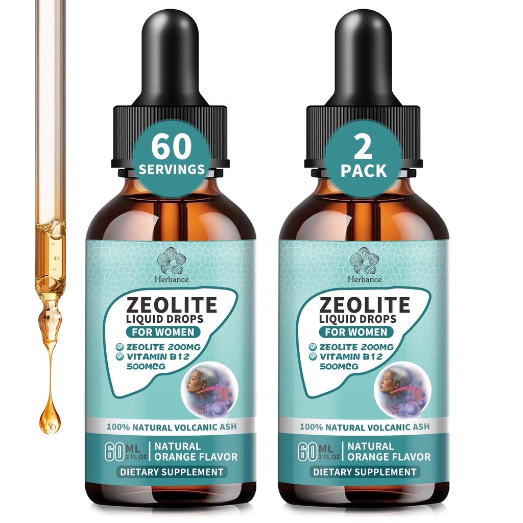 (2 Pack) Zeolite Drops for Women,Adults and Kids - Clinoptilolite Zeolite Liquid Drops with Vitamin B12 & D3 - Immune Health, Natural Metabolism, Energy & Clear Skin,60 Day Vegan Supply