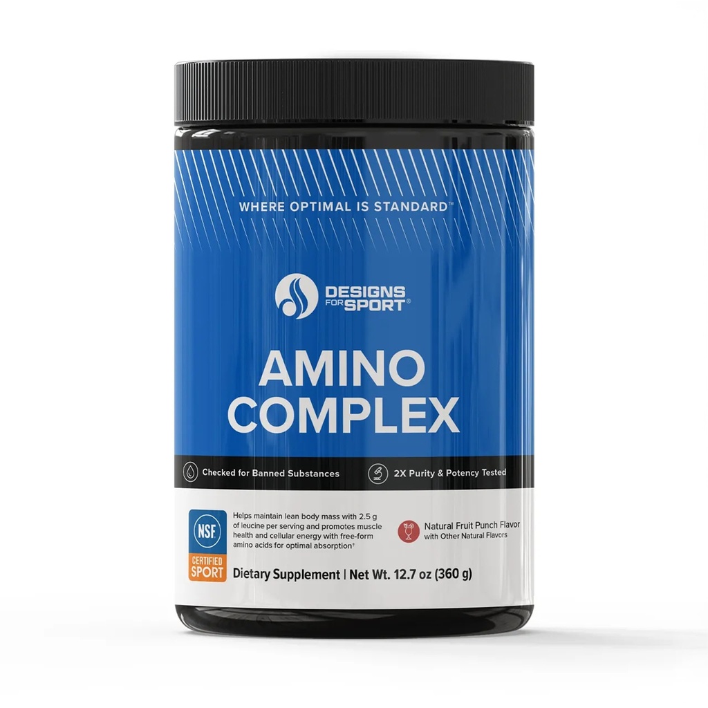 Designs for Sport Amino Complex - Supports Protein Synthesis & Lean Body Mass* - With Leucine & Essential Amino Acids - NSF Certified for Sport - Fruit Punch - 12.7 oz, 30 Servings