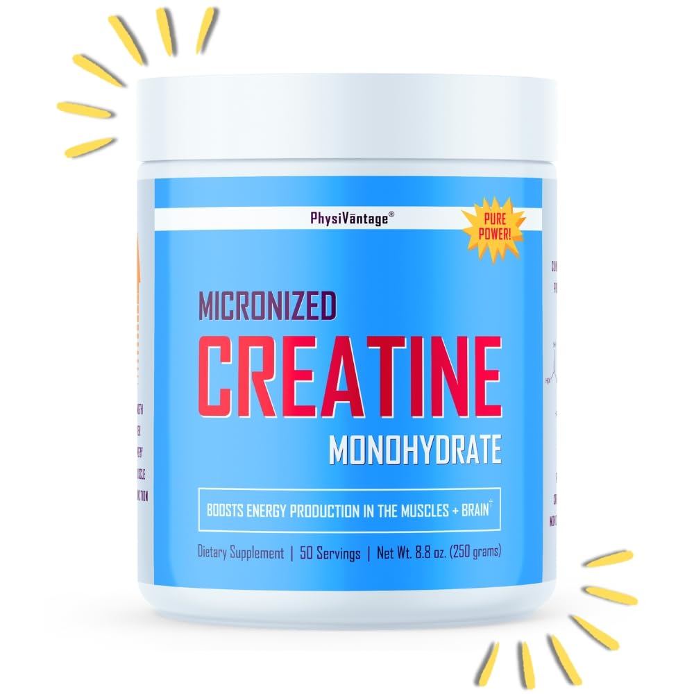 PhysiVantage Creatine Monohydrate – Pure Micronized 5g Dose – Supports Lean Muscle, Strength, Power, Recovery, Cognitive Health & Memory – Performance Boost for Men & Women – Unflavored - 50 servings