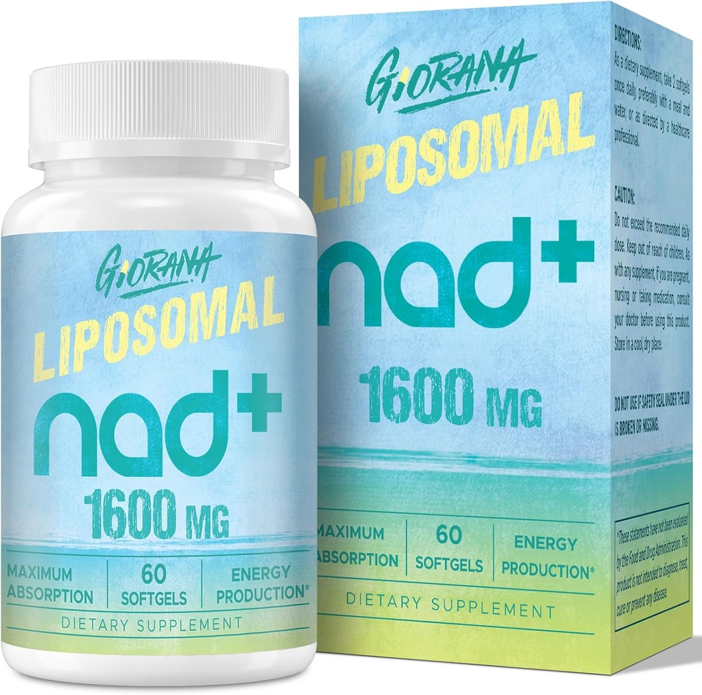 1600 MG Liposomal NAD+ 补充,NAD+ 助推补充,高级吸收,用于老化防御的维生素B3,长寿,能源,修理,非GMO,60软胶