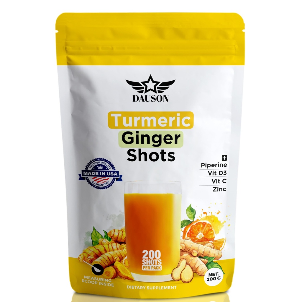 Turmeric Shots for Joint Pain, Immune Boost, Gut Health – Boosted with Ginger, Piperine, Zinc, Vitamin D3, Vitamin C – Powder – 200 Servings – Made in USA