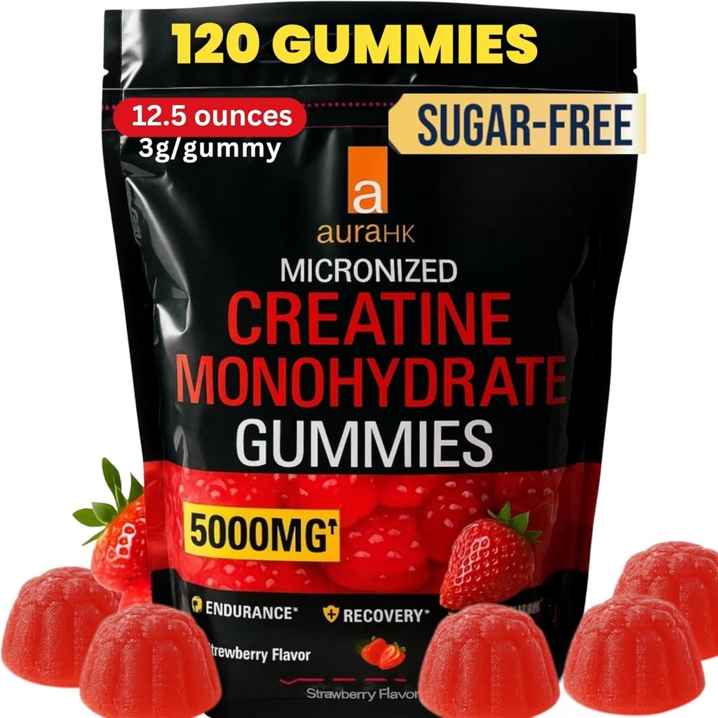 Sugar Free Creatine Monohydrate Gummies 5000mg 120 Count for Men & Women Strawberry Flavor Creatine Gummy, Vegan Creatine Supplement for Muscle Strength Energy Endurance & Workout Gummies