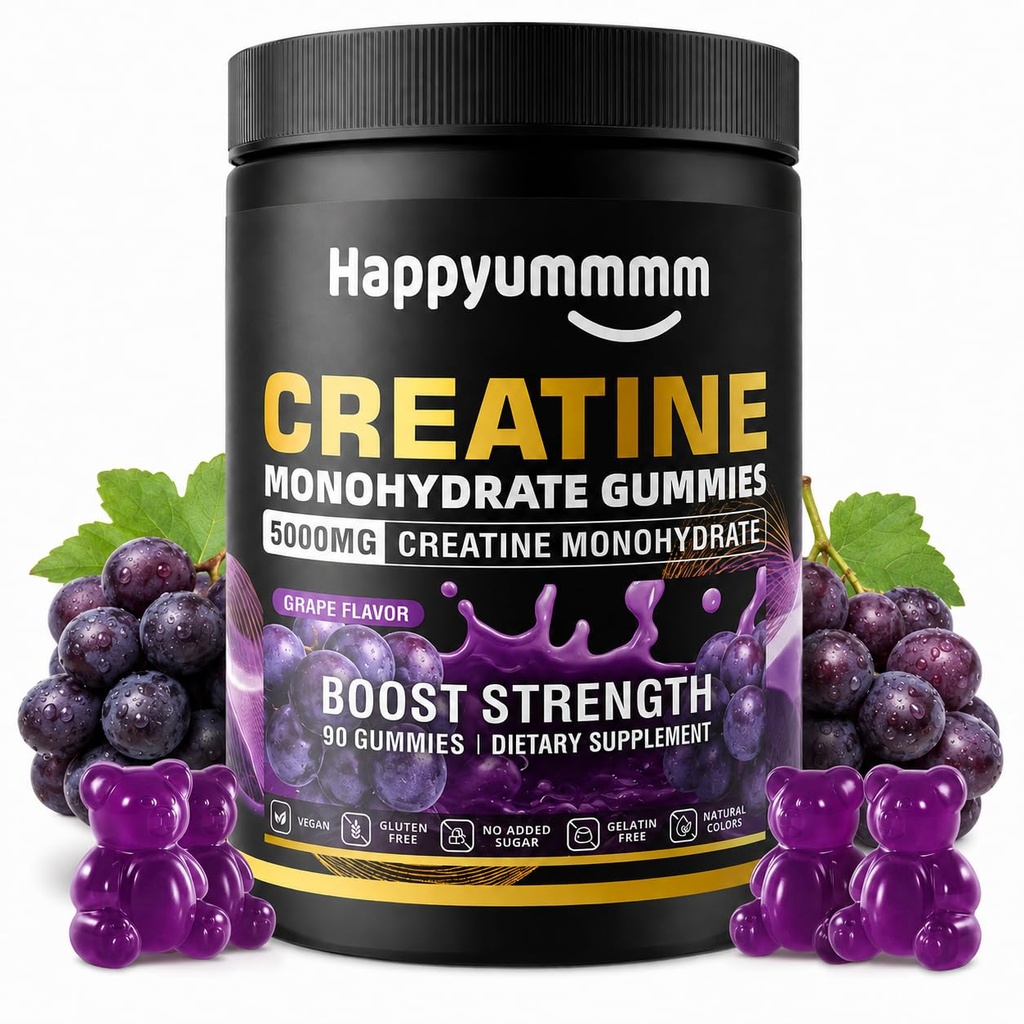 Creatine Monohydrate Gummies, NSF Certified, 5g Dose for Men & Women to Support Muscle, Strength, Recovery, Cognitive Health & Memory, Grape Flavor, 90 Gummies