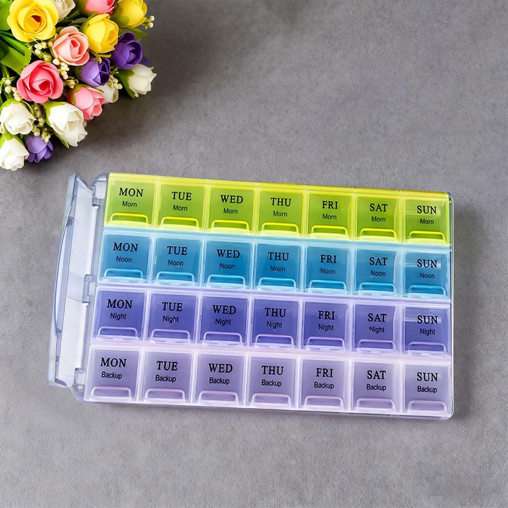Large-Capacity Weekly Pillbox with 28 Compartments for 7 Days, Suitable for Storing Capsules, Tablets, Fish Oil, Vitamins, Portable Travel Pillbox