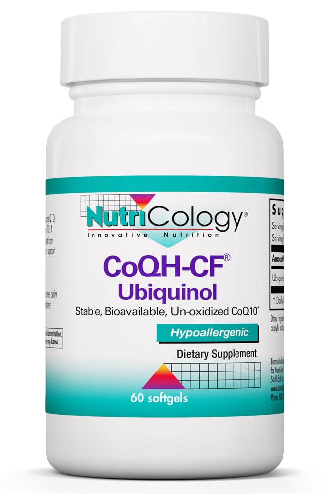 营养学 CoQH-CF Ubiquinol 100mg 补充 - 非氧化CoQ10,支持心血管健康,免疫系统支持,稳定,生物可用,软胶 - 60 counter