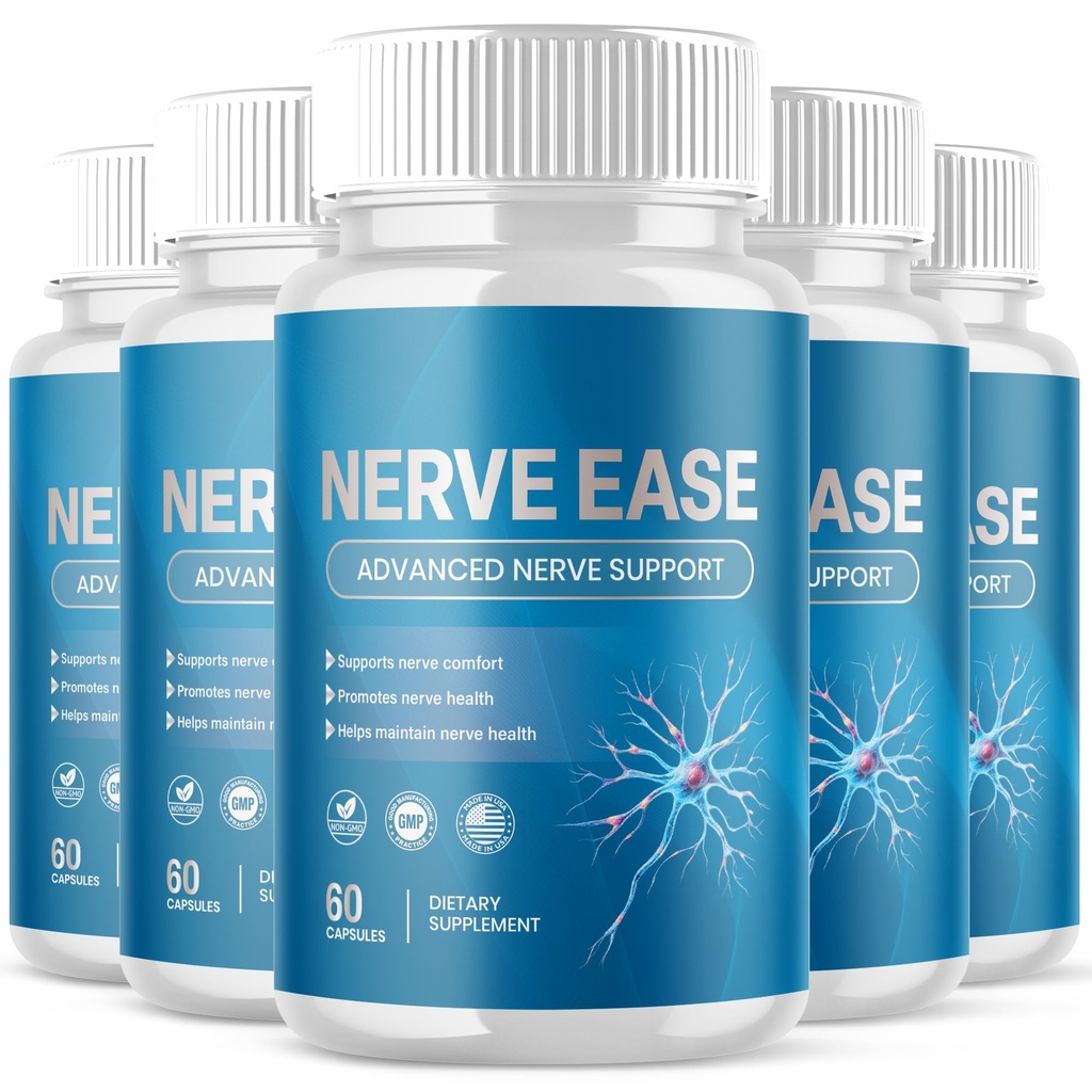 (5 Pack) Nerve Ease Capsules, NerveEase Pills with All Natural Ingredients, Advanced Overall Health and Wellness Vitamin Supplement Formula for Maximum Strength Multivitamins Support (300 Capsules)