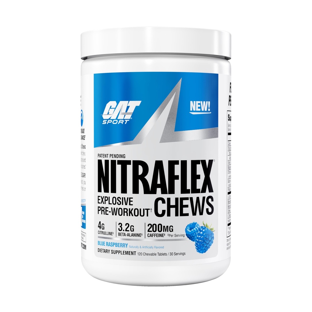 GAT SPORT Nitraflex Performance Pre-Workout Chews - Blue Raspberry, 30 Servings