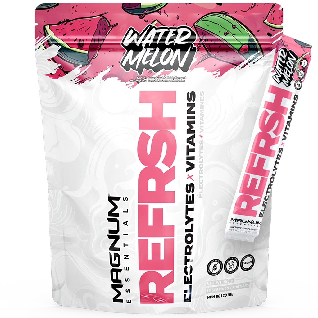 Magnum REFRSH Electrolytes + Vitamins Sachets | Hydration Drink Mix with Sodium, Potassium & Magnesium | B Vitamins, No Added Sugar | 15 Sachets (Watermelon)