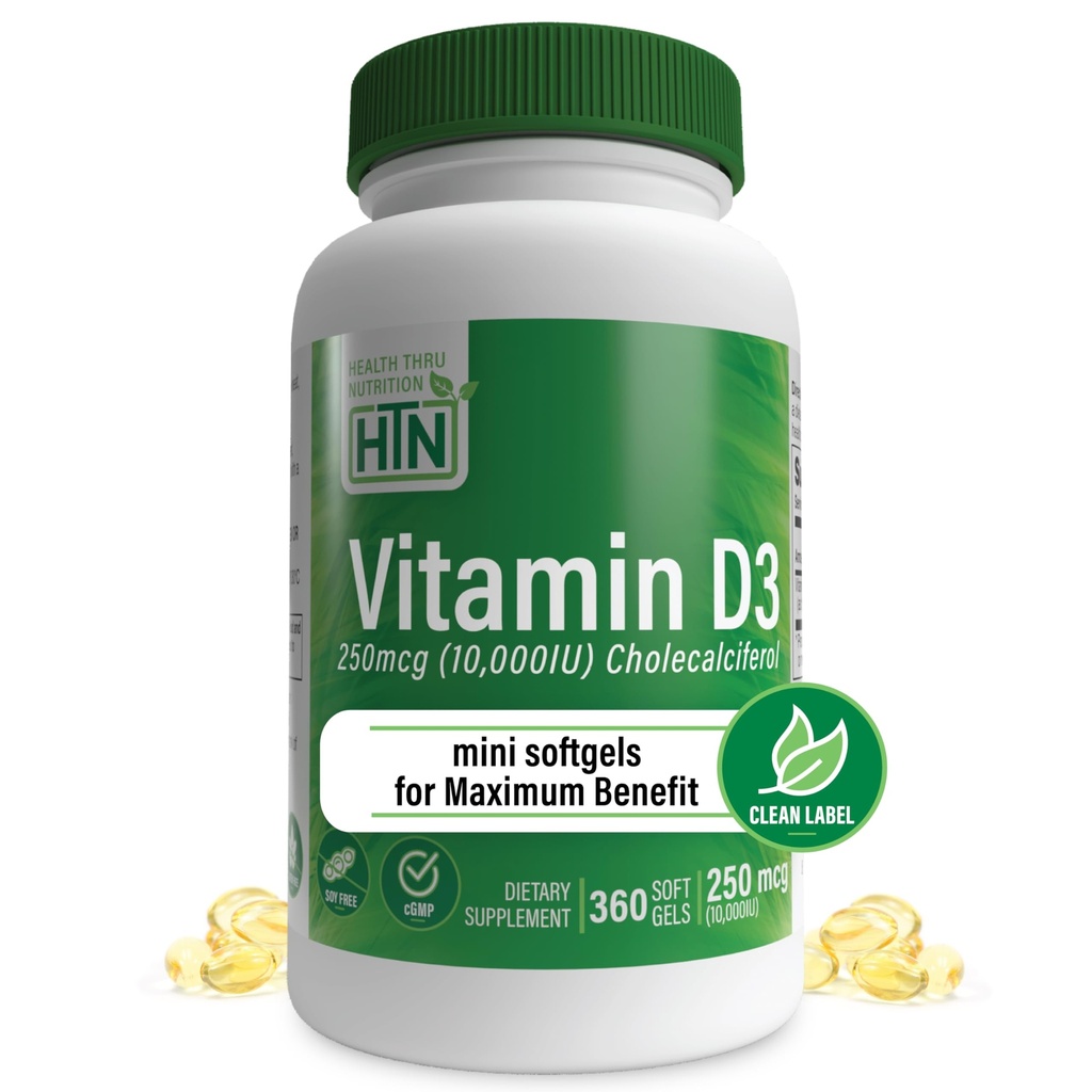 健康 营养 维生素 D3 10,000iu 360 最大受益年的小型软胶 供给 → 250mcg Colecalciferol → 第3个缔约方测试 → 非GMO USP 有机EVOO的级别