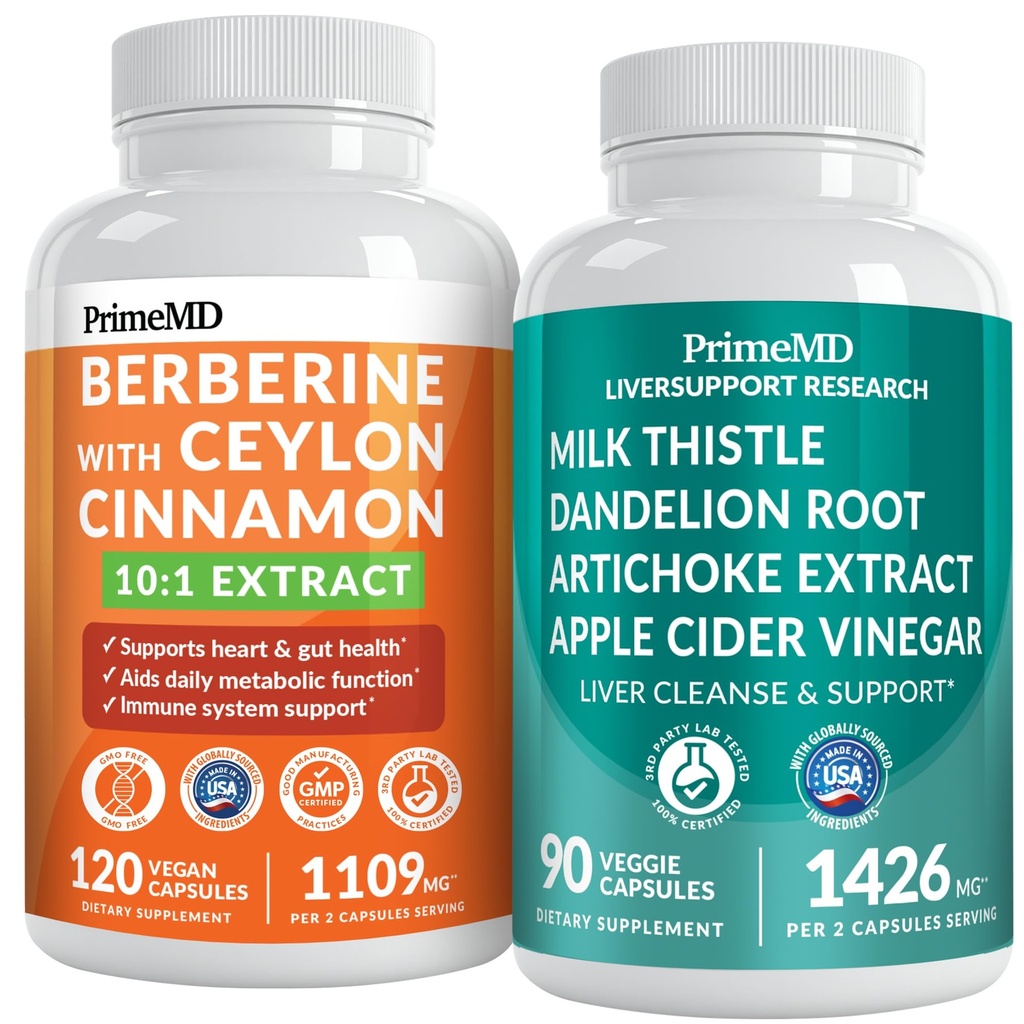 PrimeMD 21-in-1 Berberine 补编,配有锡兰锡桂,铬,Bitter Melon和绿茶提取(120 cm) &