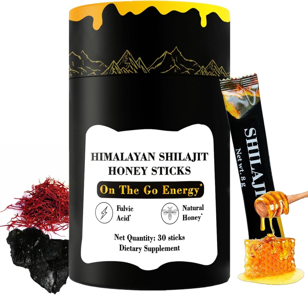 喜马拉雅纯营养 Shilajit 蜜棒金色 蜂蜜 - 75% Fulvic酸, 85+ Trace Minerals - 男性 - 30棒(芝麻蜂蜜 30棒)