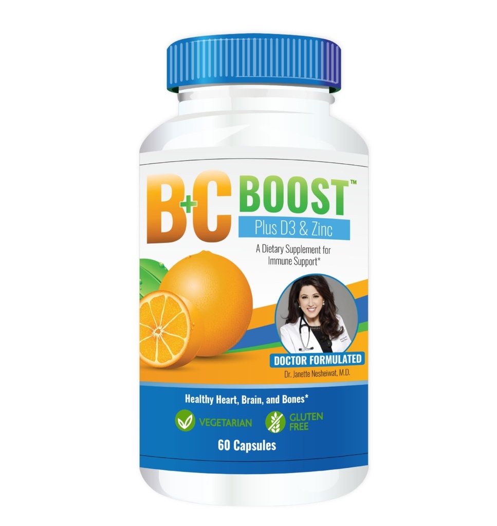 Vitamin C and B12 Plus Vitamin D3 & Zinc, Veggie Capsules, 60 Count