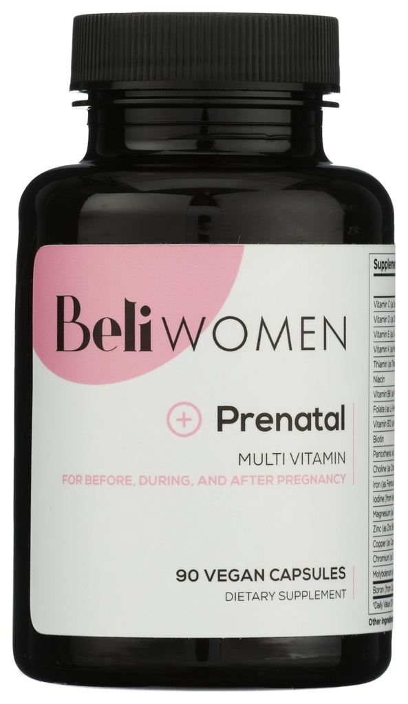 Beli Women Prenatal Multivitamin, for All Stages of Pregnancy, 400mg Choline, Folate, Vitamin D. Supports Egg Quality and Fertility, Gluten & Allergen Free, 90 Vegan Capsules (30-Day Supply)