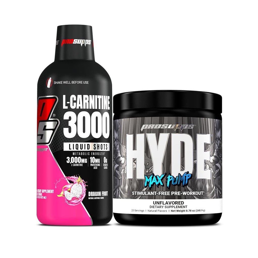 PROSUPS L-Carnitine 3000 无兴奋剂液体喷射(31架,龙果)和Hyde Max泵为男女进行预选(20架,未尝)