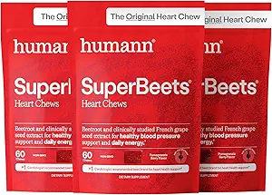 人体超蜂心菜,硝酸氧化物和血压支持,葡萄种子提取与非GMO Beet根粉素能量,石榴酸Berry Flavor,180 Count