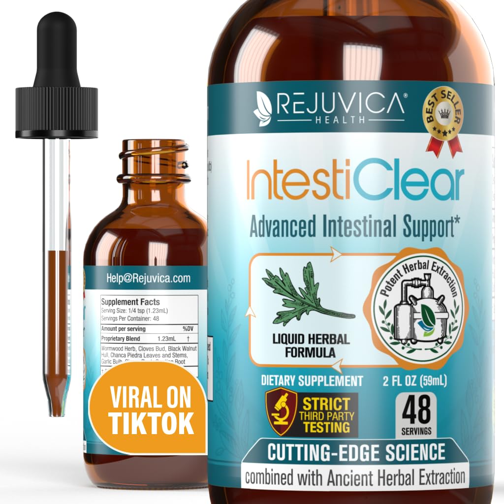 IntestiClear - Advanced Intestinal Support Supplement - Liquid Delivery for Better Absorption - Wormwood, Cloves, Black Walnut, Garlic & More!