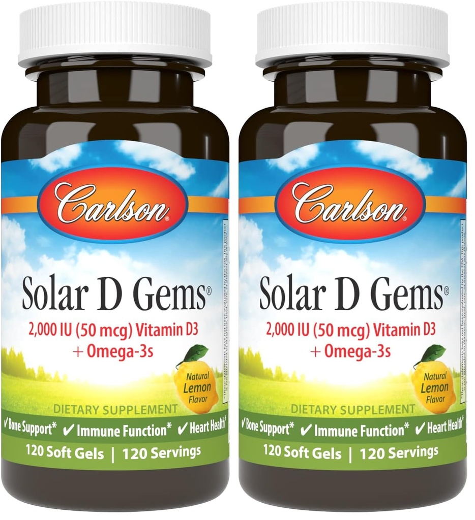 Carlson Labs Solar D Gems Natural Vitamin D3, 2000 IU, 120 Softgels (Pack of 2)