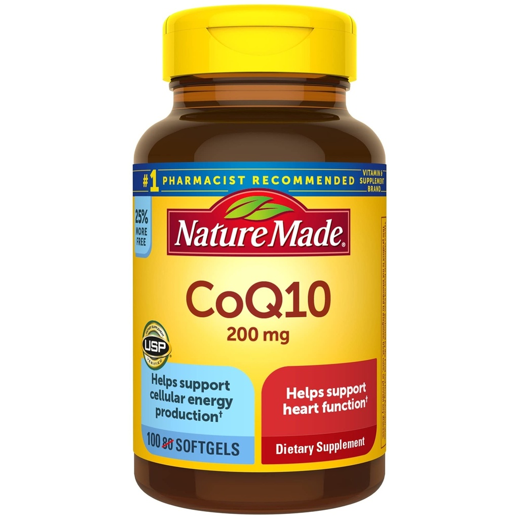 Nature Made CoQ10 200 mg, Dietary Supplement for Heart Health and Cellular Energy Production, 100 Softgels, 100 Day Supply