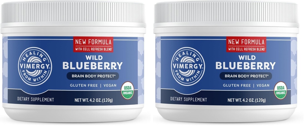 Vimergy Wild Blueberry Powder –Protects Brain Health* - Supports Cardiovascular Function* – Organic, Vegan & Gluten-Free – 120g (Pack of 2)