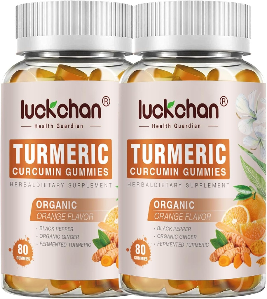 Turmeric and Ginger Gummys (2 Pack) - 配有黑辣椒的Turmeric Curcumin 和 Ginger 辅料,用于免疫支持健康皮肤 - Vegan Turmeric Gummys for 成人 - Gluten Free, Low Sugar