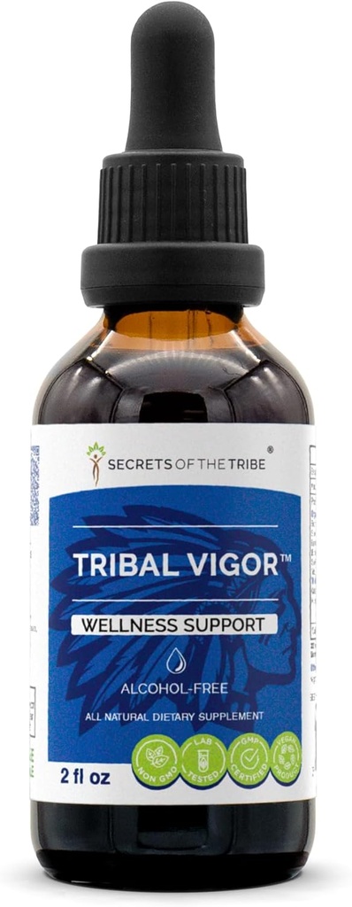 Tribal Vigor Alcohol-Free, Glycerite Eleuthero Siberian Ginseng, Catuaba, Barrenwort - Horny Goat Weed, Muira Puama, Saw Palmetto, Tribulus. Tincture, Herbal Extract Wellness Support (2 FL OZ)
