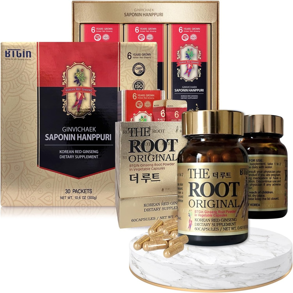 韩国红金生提取3000mg 和 Capsules Bundle - Saponin Hanppuri + The Root 原创 - 自然能源补充 用于免疫支持,应激缓解,焦点和精神清晰 与 Ginsenoside Rg3 的