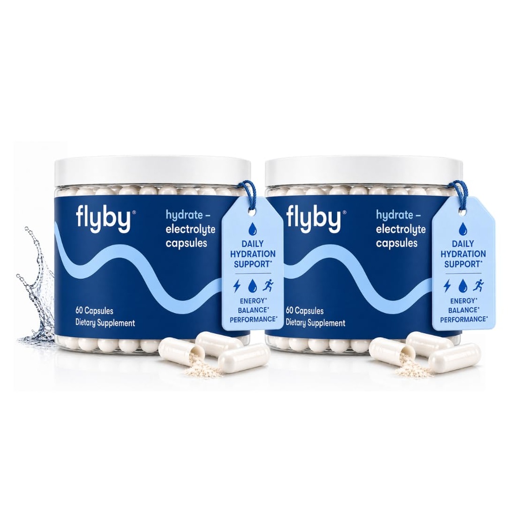 Flyby Electrolyte Capsule - Contains Sodium, Potassium, Vitamin D3, B Vitamins, Copper and Manganese | Electrolytes Recovery | Non-GMO | No Added Sugar – 60 Count (Pack of 2)