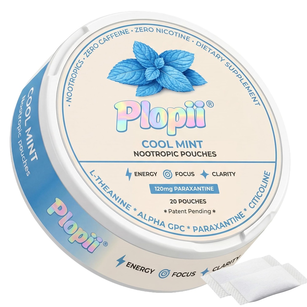 Plopii Focus Nootropic Pouches, 120mg Paraxanthine, Nicotine-Free, Caffeine-Free | Alpha GPC, Citicoline, L-Theanine, Ginseng | Vitamin B6 + B12 | Productivity Pouches | Brain Vitamins