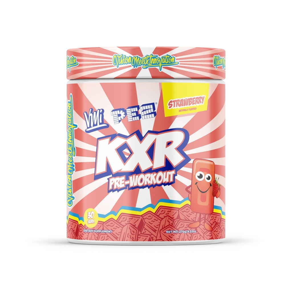 KXR Pre-Workout Energy Powder | Intense Energy Pre-Workout Drink for Men and Women| Improves Performance - Enhanced Focus & Increased Endurance | 30 Servings (PEZ Strawberry)