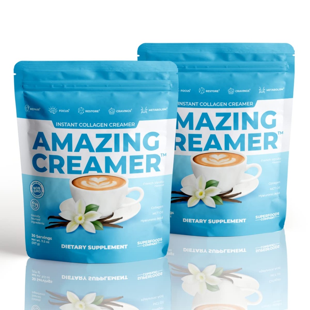 Superfoods Company Amazing Creamer with Collagen - Keto Creamer-Hyaluronic Acid & MCT Oil - Brain Boost & Curbs Cravings - Supports Healthy Skin & Hair - Diet-Friendly [60 Servings] [Vanilla]