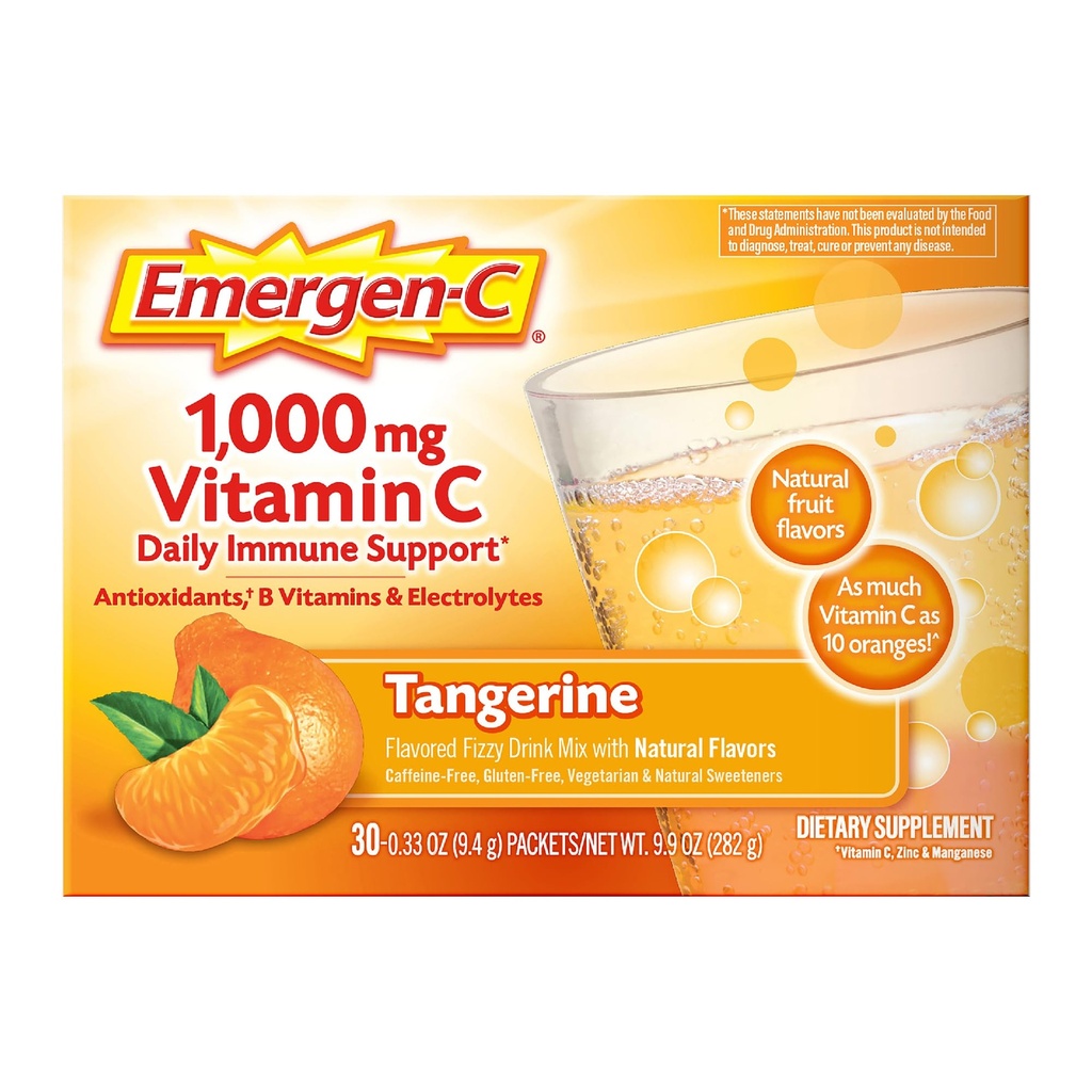 Emergen-C 1000mg 维生素C 免疫支持 丹吉尔粉 30CT 包括锌,曼干尼,7 B 维生素和电解剂 返校必需品