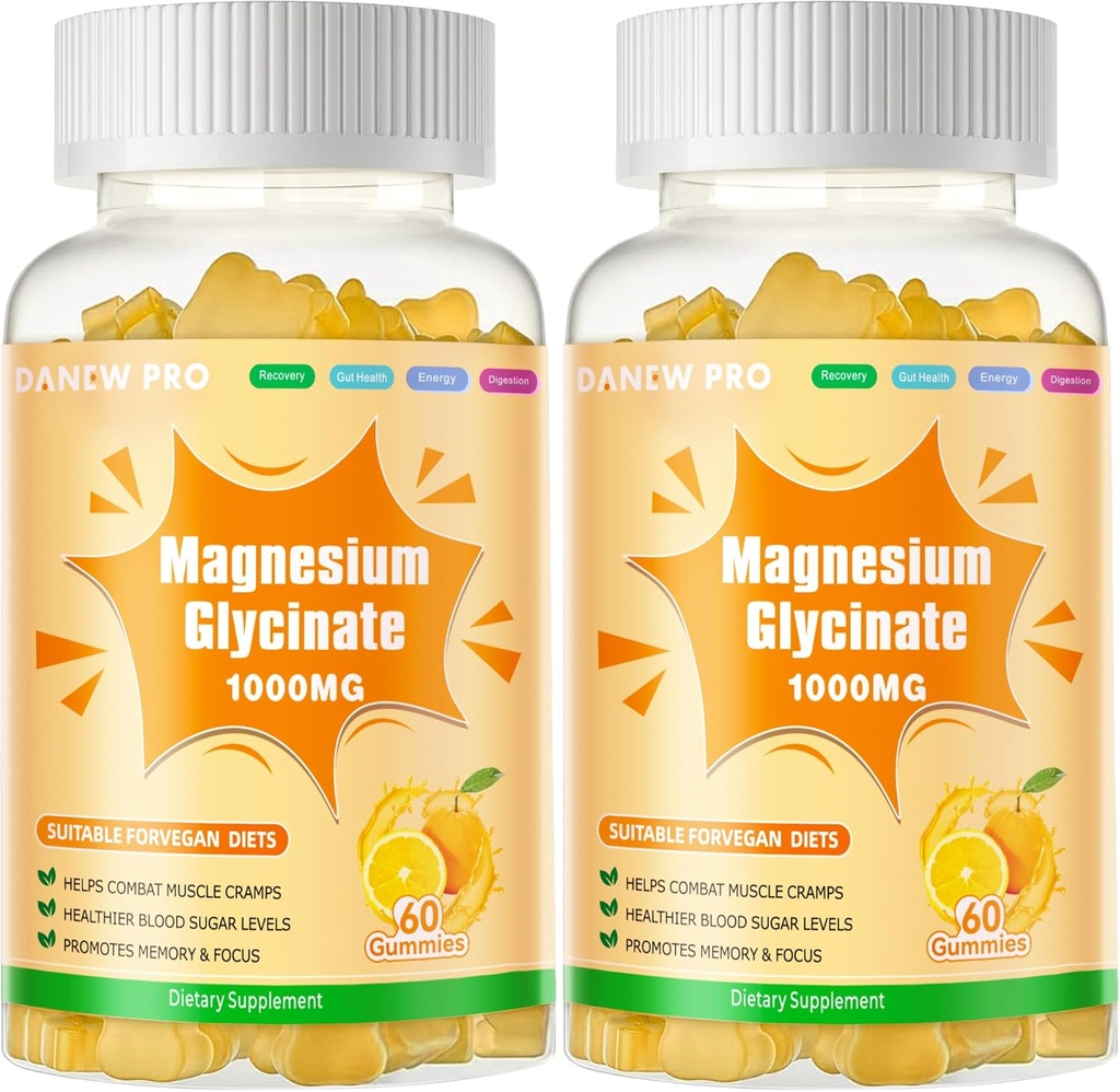 甘化镁 1000mg - 配有维生素D, B6的无糖镁钾补充剂,CoQ10 用于镇静Mood & Sleep Support - 120 Orange Gummys