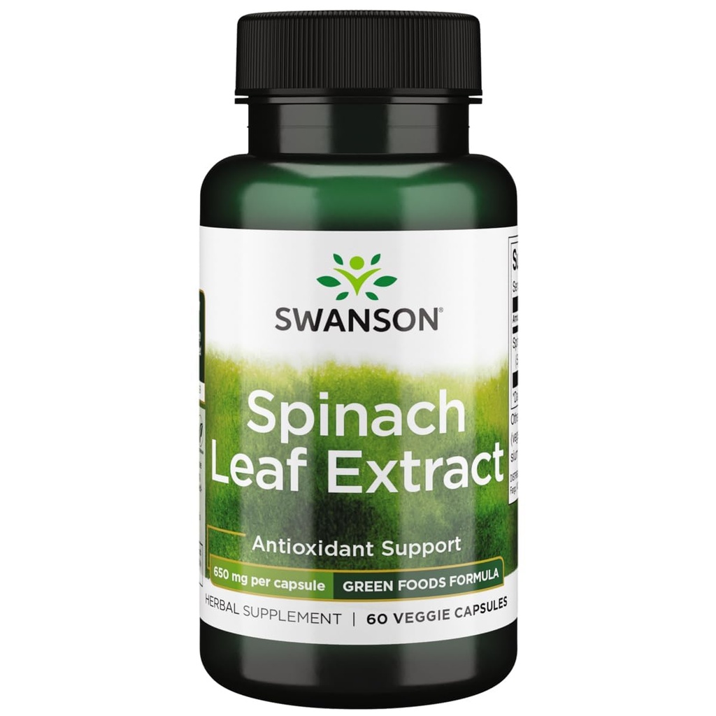 Swanson Spinach Leaf 提取 -- -- 草药补充剂,促进总体健康 -- -- 绿色食品配方w/有益Thylakoids & Chlorophyll -- -- (60 Veggie Capsules,各650毫克)